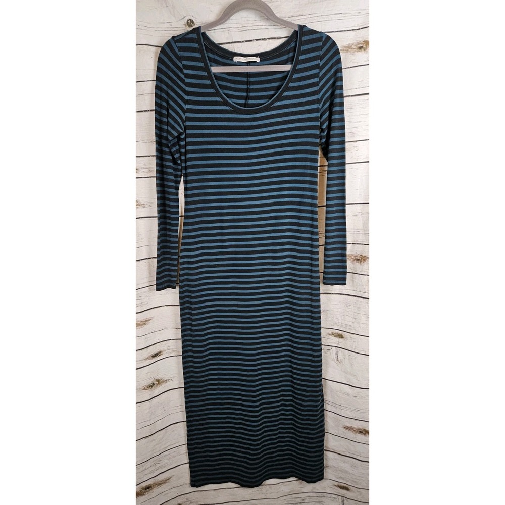 Peruvian Connection Striped Jersey Knit Dress S Pima Cotton Green Black Maxi